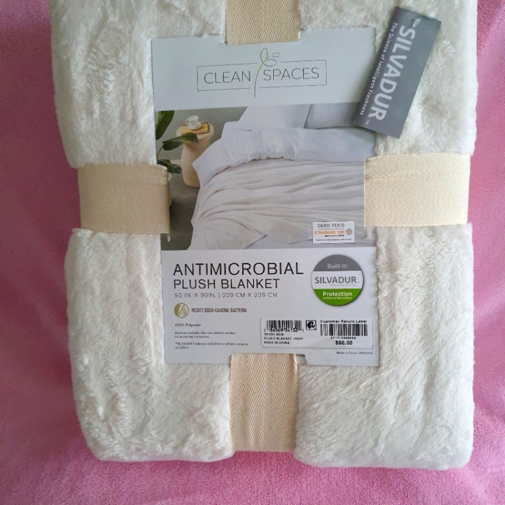 Antimicrobial plush blanket by Clean Spaces. Queen